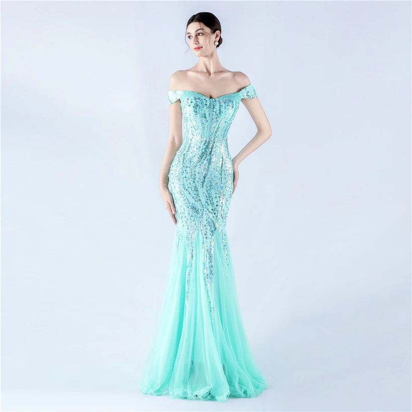 Craft Beading Mesh Sequins Evening Dress Annual Meeting Performance Host view 3