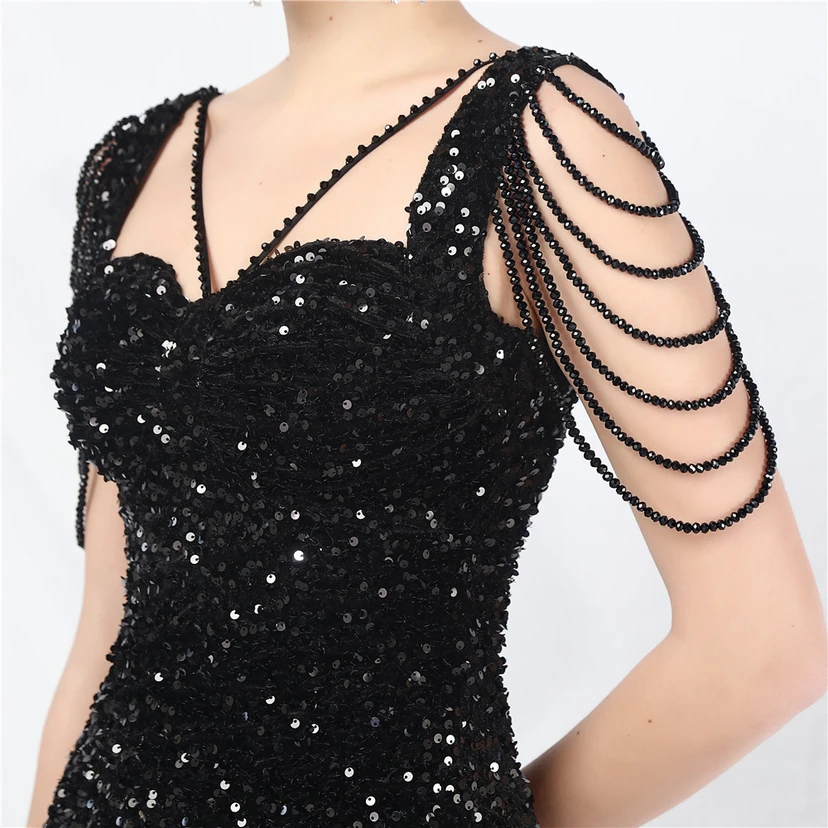 Velvet Handmade Sequined Heavy Craft Beaded Fantasy Sequined Short Skirt Evening Dress view 29