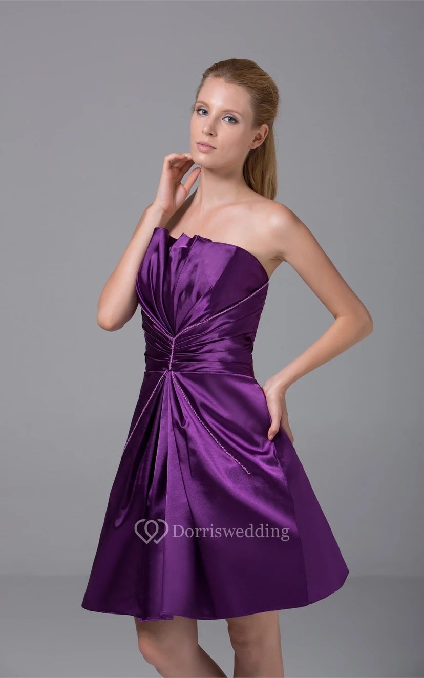 Sleeveless A-Line Mini Satin Dress With Ruching view 3