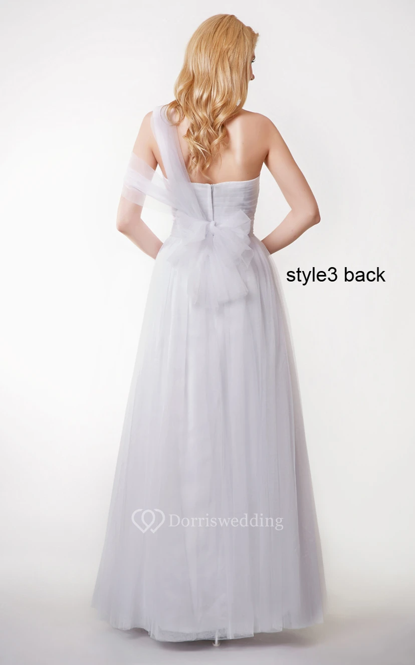 Beautiful Sleeveless A-line Pleated Tulle Gown With Convertible Straps view 7