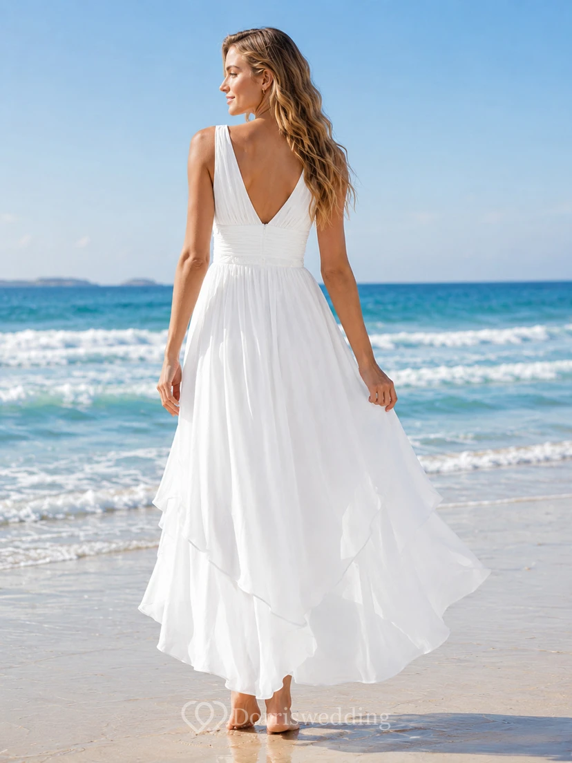 Beach Simple V-Neck Chiffon A-Line Destination Wedding Dress view 2