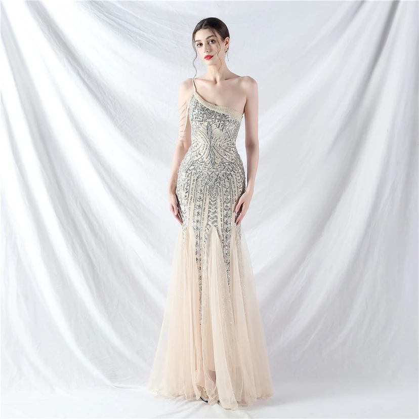 Robe de soirée haut de gamme ornée de perles de positionnement, de fleurs et de broderies en tulle. view 22