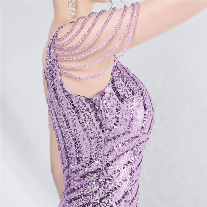 Craft Sequined Velvet Bottom Handmade Beaded Long Elegant Light Luxury Evening Dress view 30