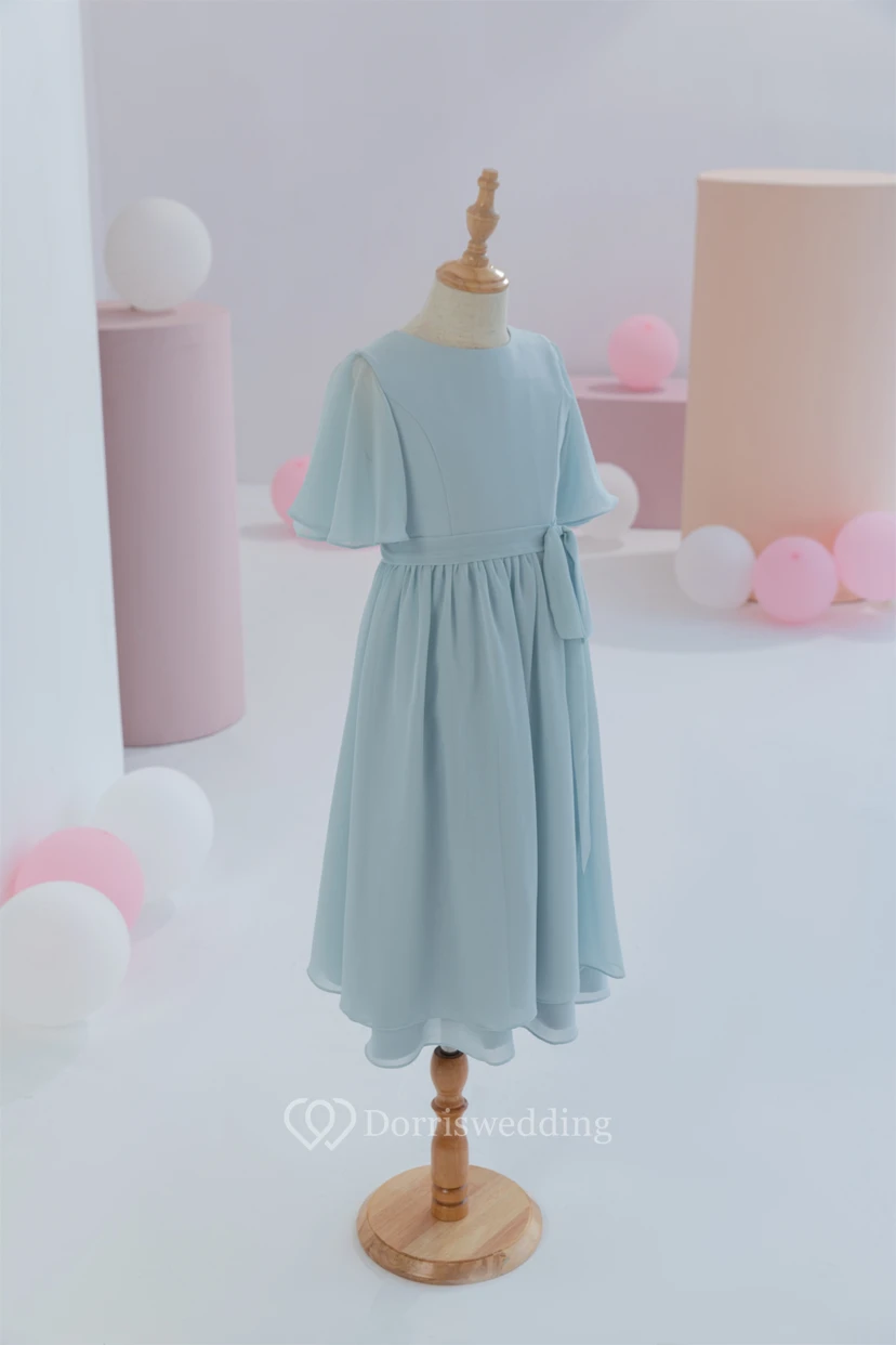 Jewel-neck Chiffon Half-sleeve Short Layered Flowergirl Dress view 6