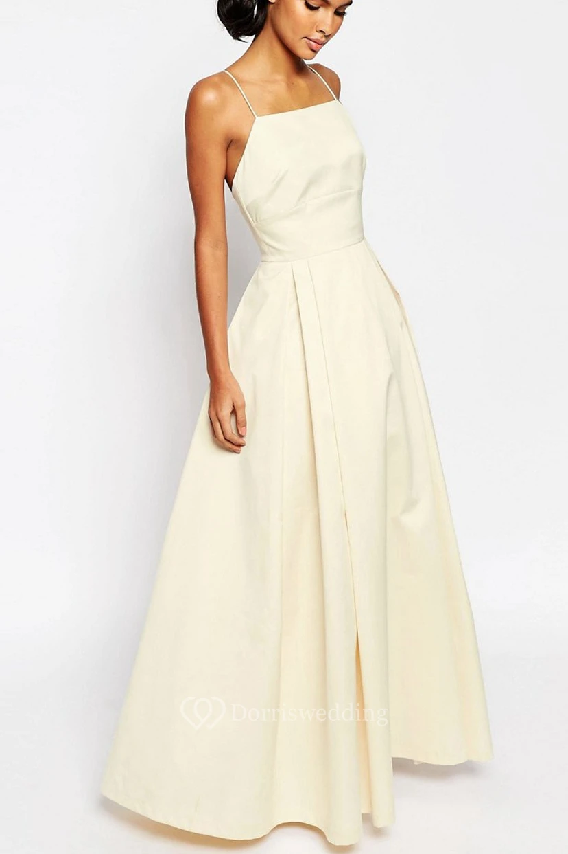 A-Line Long Spaghetti Sleeveless Wedding Dress view 4