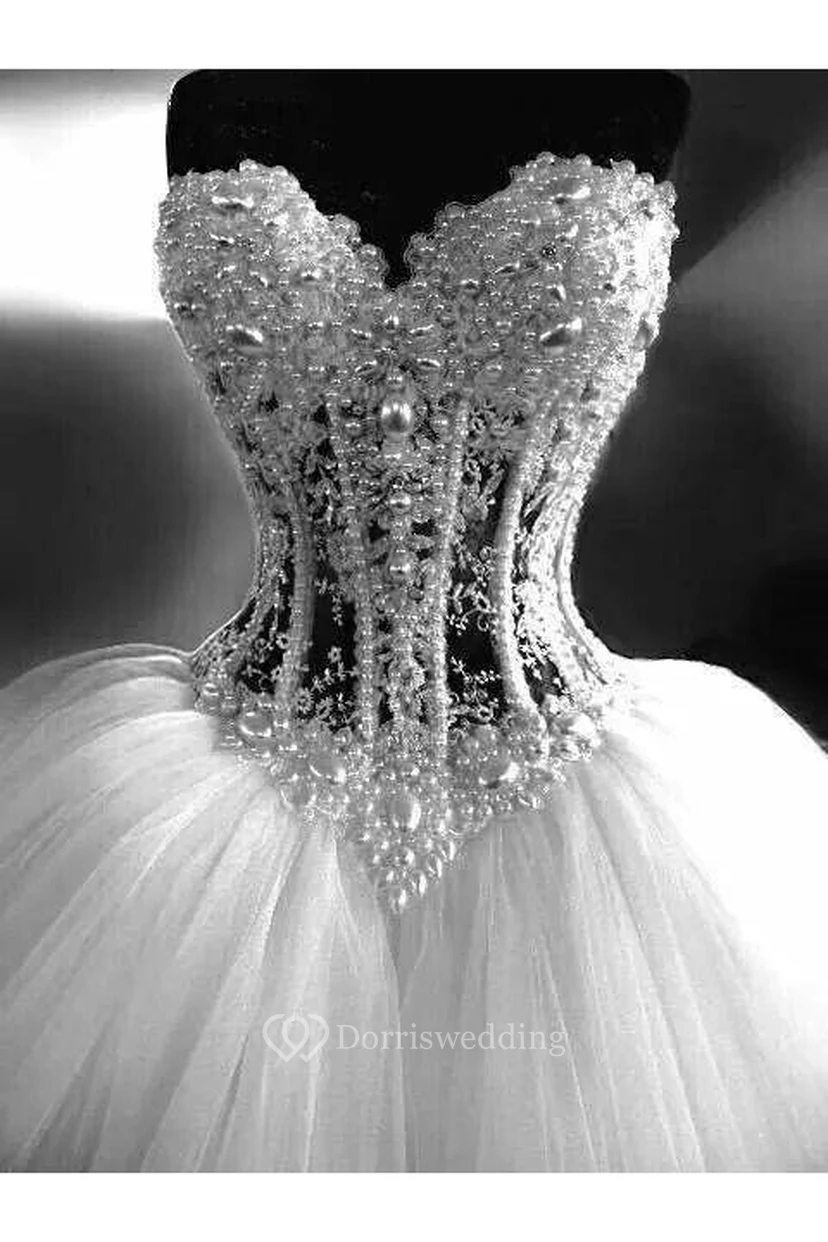 Elegant Sweetheart Sleeveless Tulle Wedding Dress With Appliques Beadings view 6