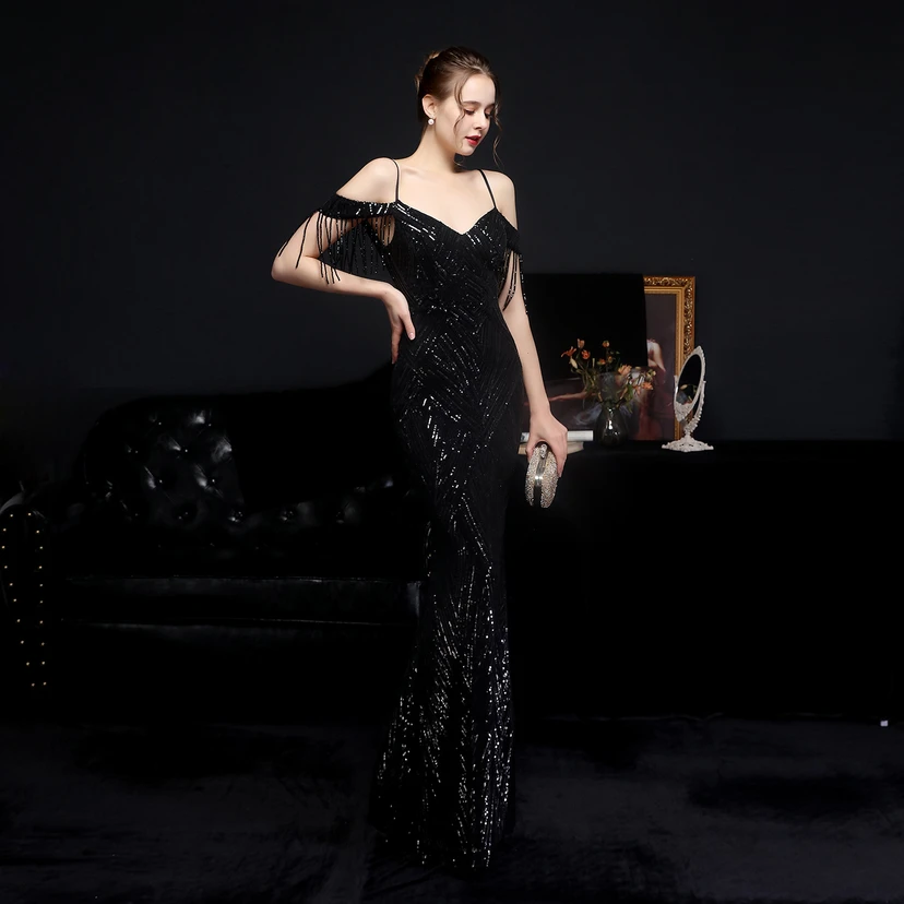 Sequined Fishtail Long Dress Performance Internet Celebrity Event Banquet Car Model Etiquette Evening Dress view 12