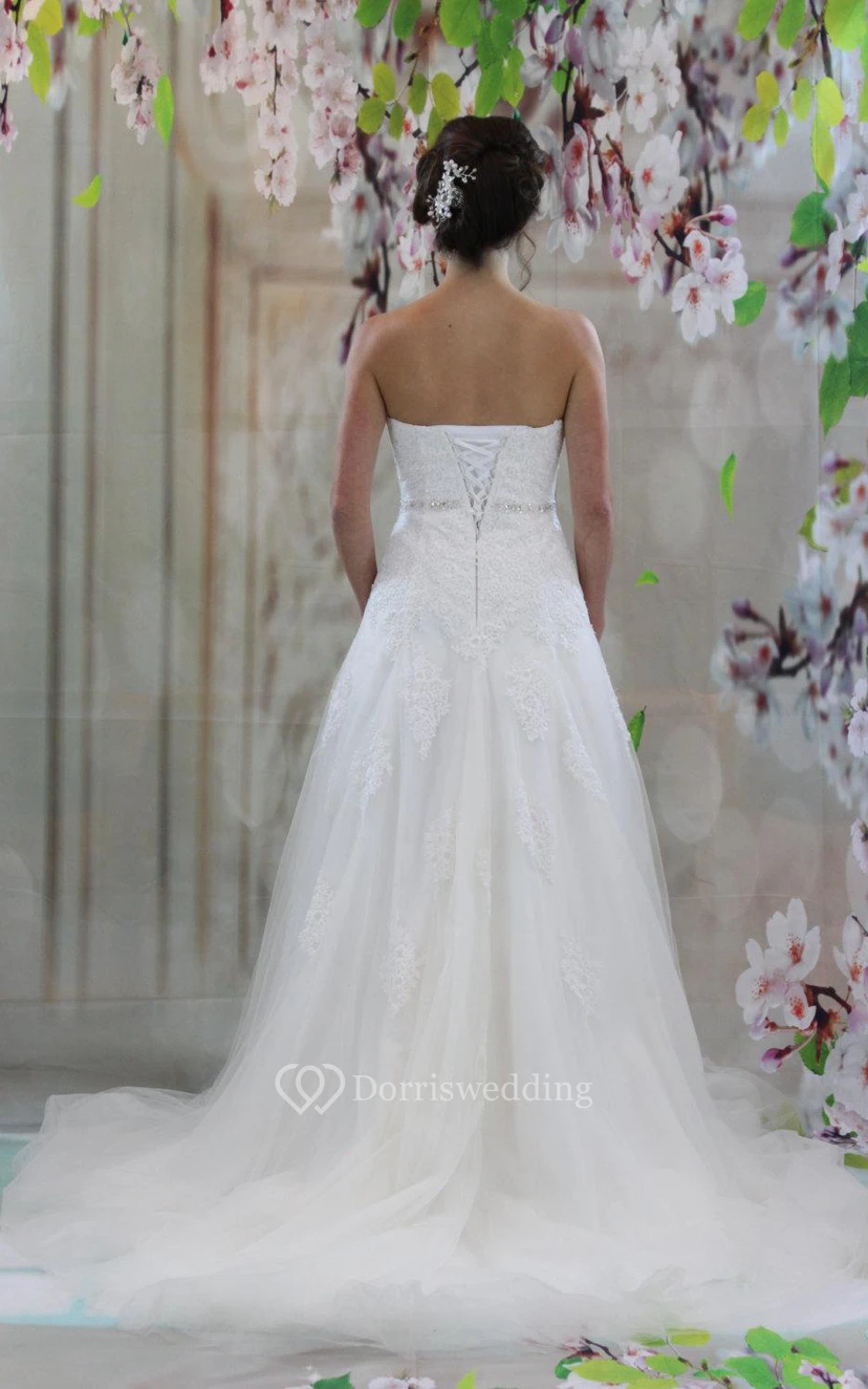 Sweetheart A-Line Lace and Tulle Dress With Beaded Waist view 4