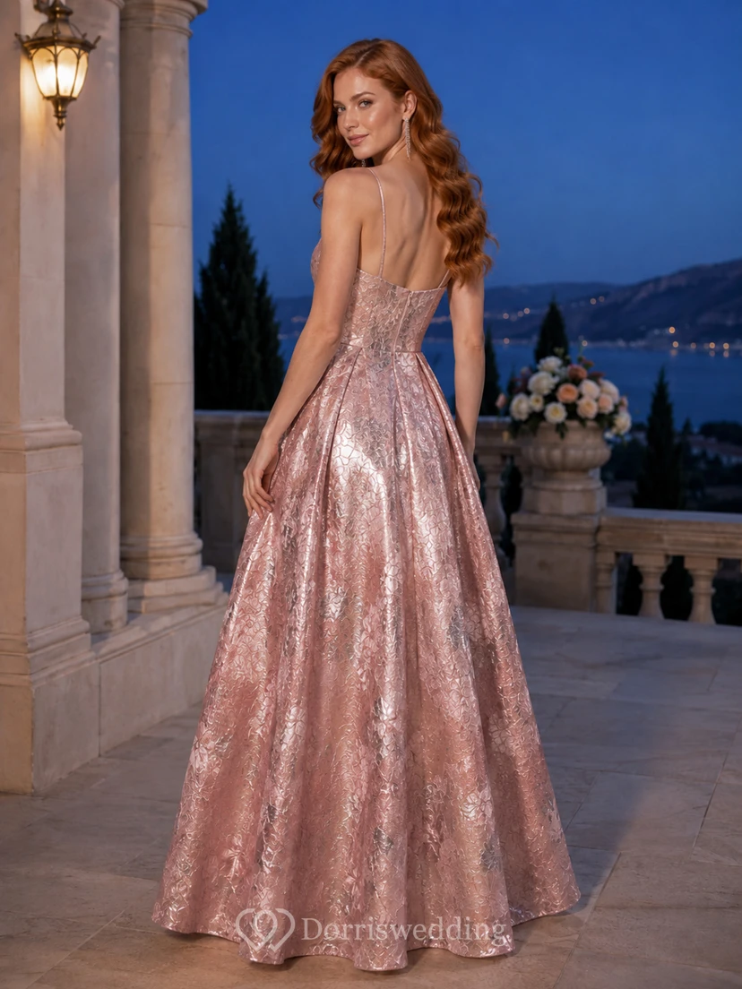 Blush Metallic Floral Strapless Sweetheart A-Line Floor-Length Evening Gown view 2