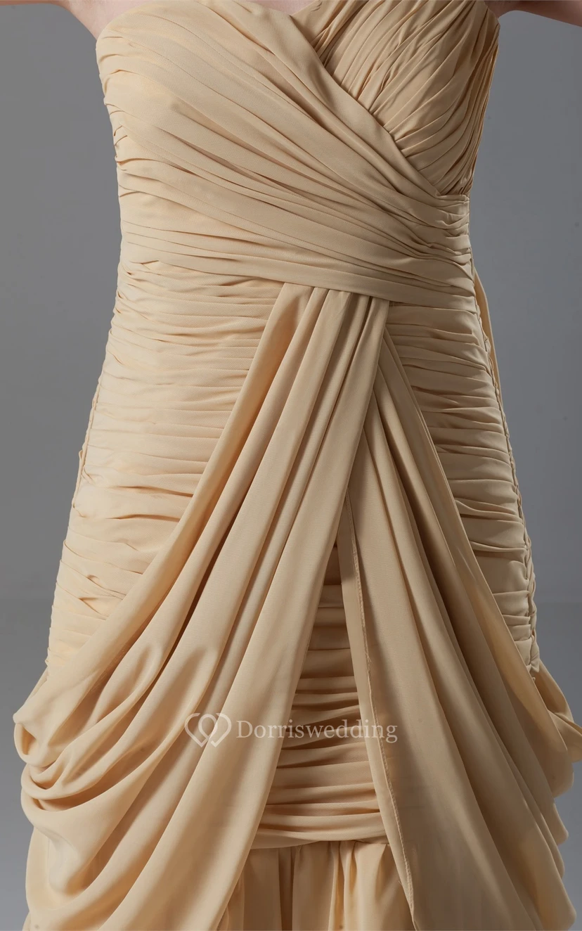 One-Shoulder Floor-Length Criss-Cross Gown With Draping view 3