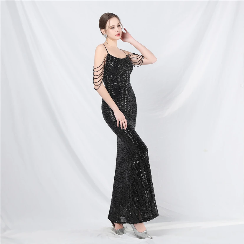 Robe de soirée longue à sequins et perles fantaisie view 66