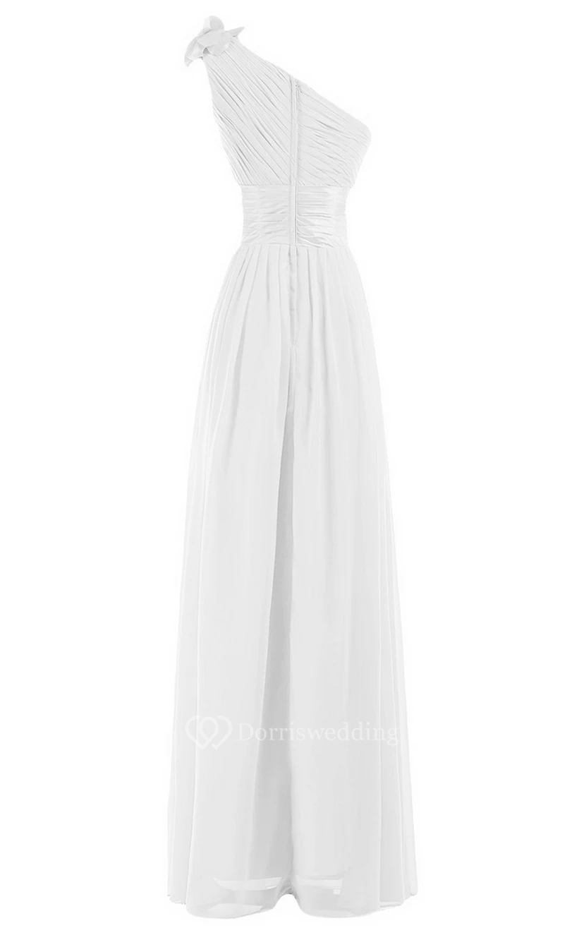 Einseitig schulterfreies Empire-Chiffonkleid mit Blume view 2