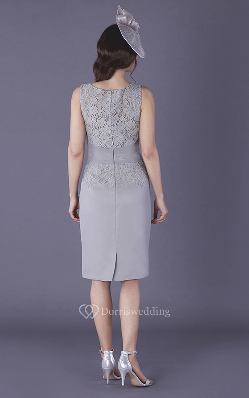 Chiffon and Lace Bateau Sleeveless Knee-length Mother of The Bride Dress view 2