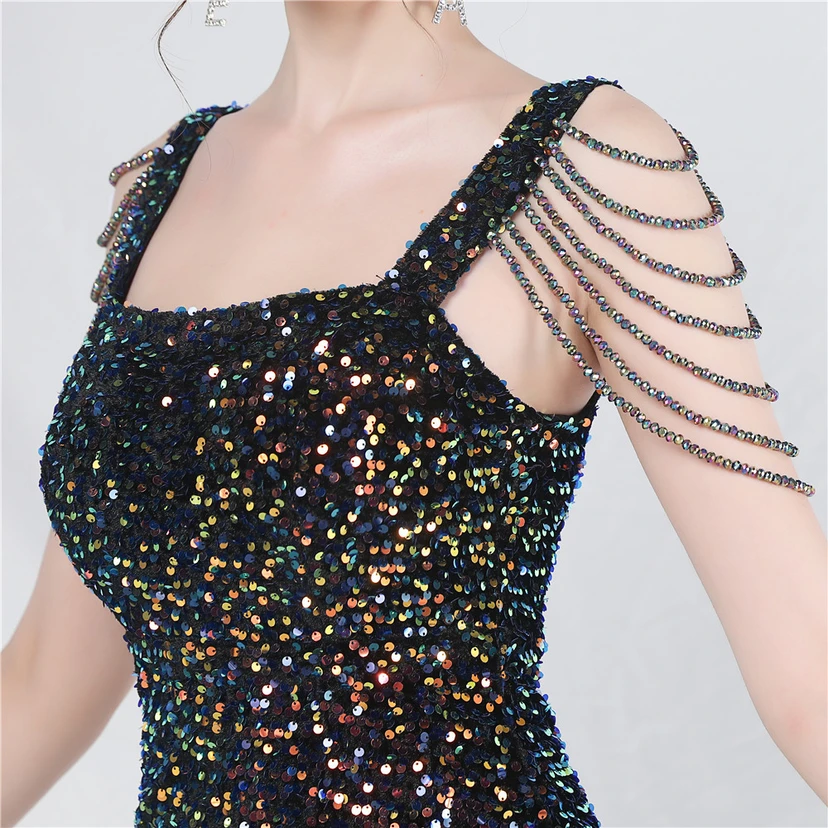Craft Sequined Velvet Bottom Imitation Handmade Fantasy Sequin Evening Dress Daily Mini Dress view 30