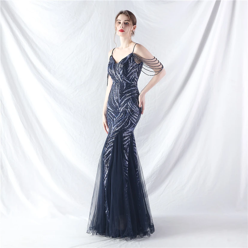 Layered Beads Spliced ​​Mesh High-End Evening Dress view 66