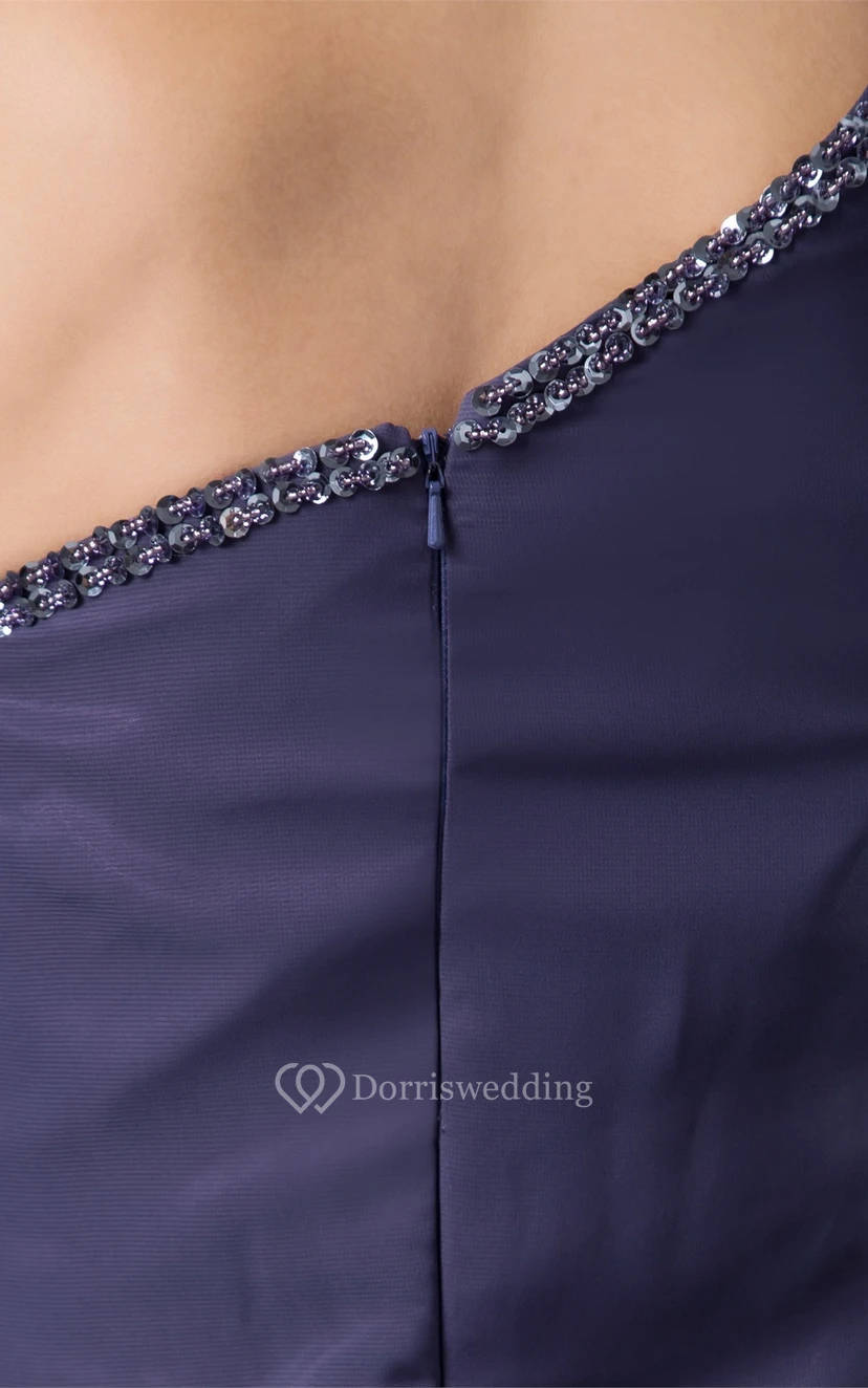 One-Shoulder Knee-Length Chiffon Draping and Dress With Beading view 5