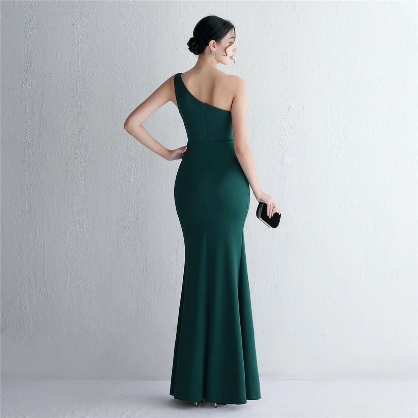 Pressing Beading Craft Toast Dress Long One Shoulder Thank You Banquet Slim Fishtail Skirt Wedding Car Model Exhibition view 60