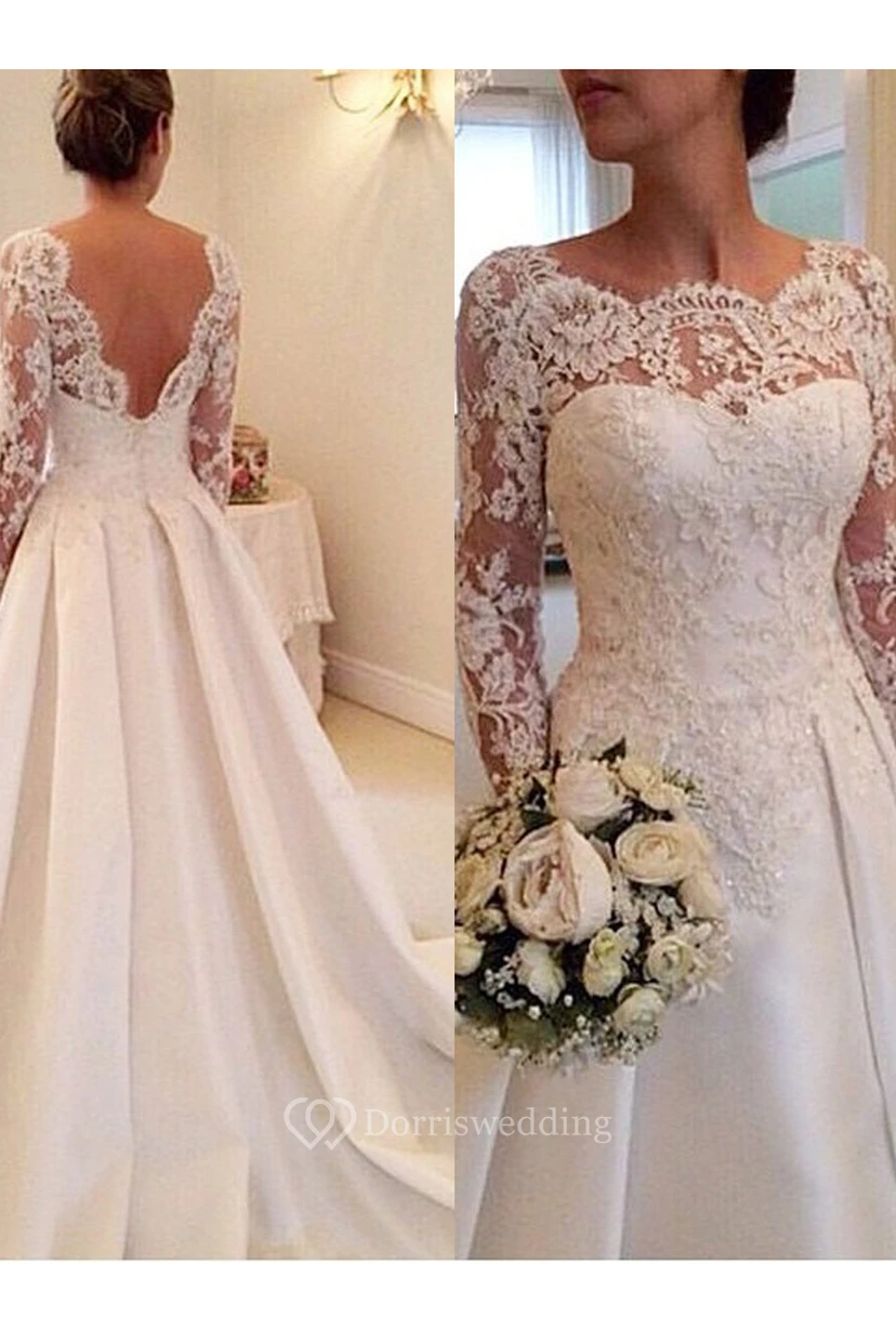 Elegant Illusion Long Sleeve Modest Wedding Dress With Lace Appliques view 3