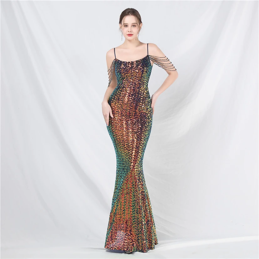Robe de soirée longue à sequins et perles fantaisie view 11