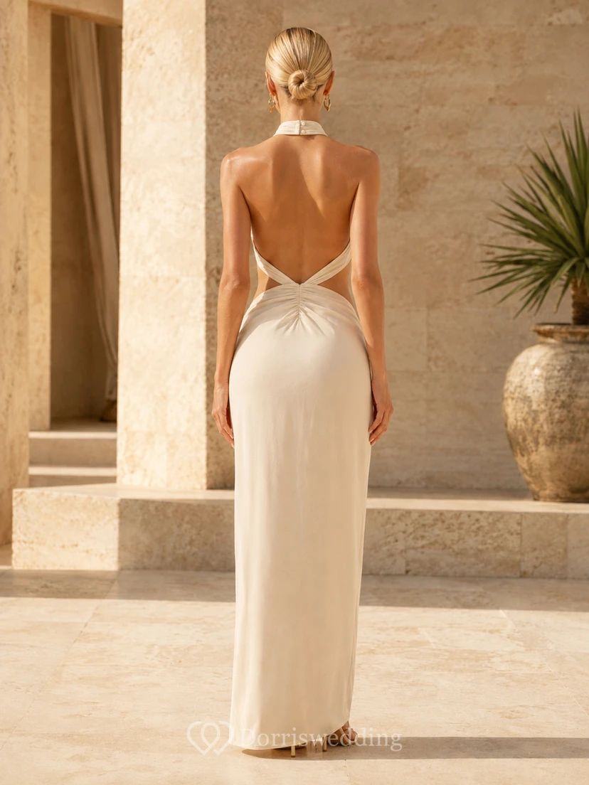 Halter twist waist slit floor length beach wedding dress view 2
