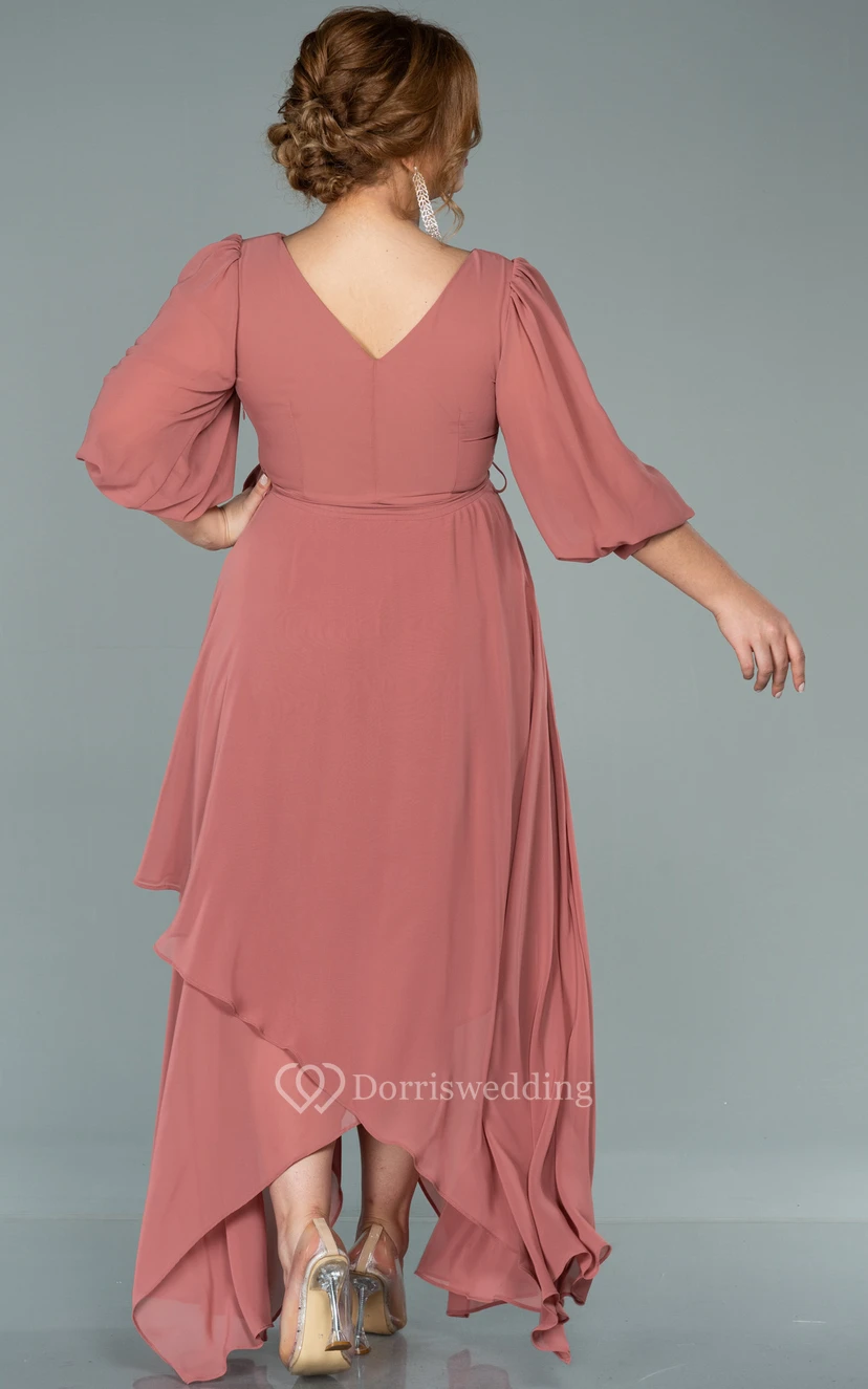 V-neck Half-sleeve Chiffon Empire Petal A-line Formal Plus Size Dress view 12