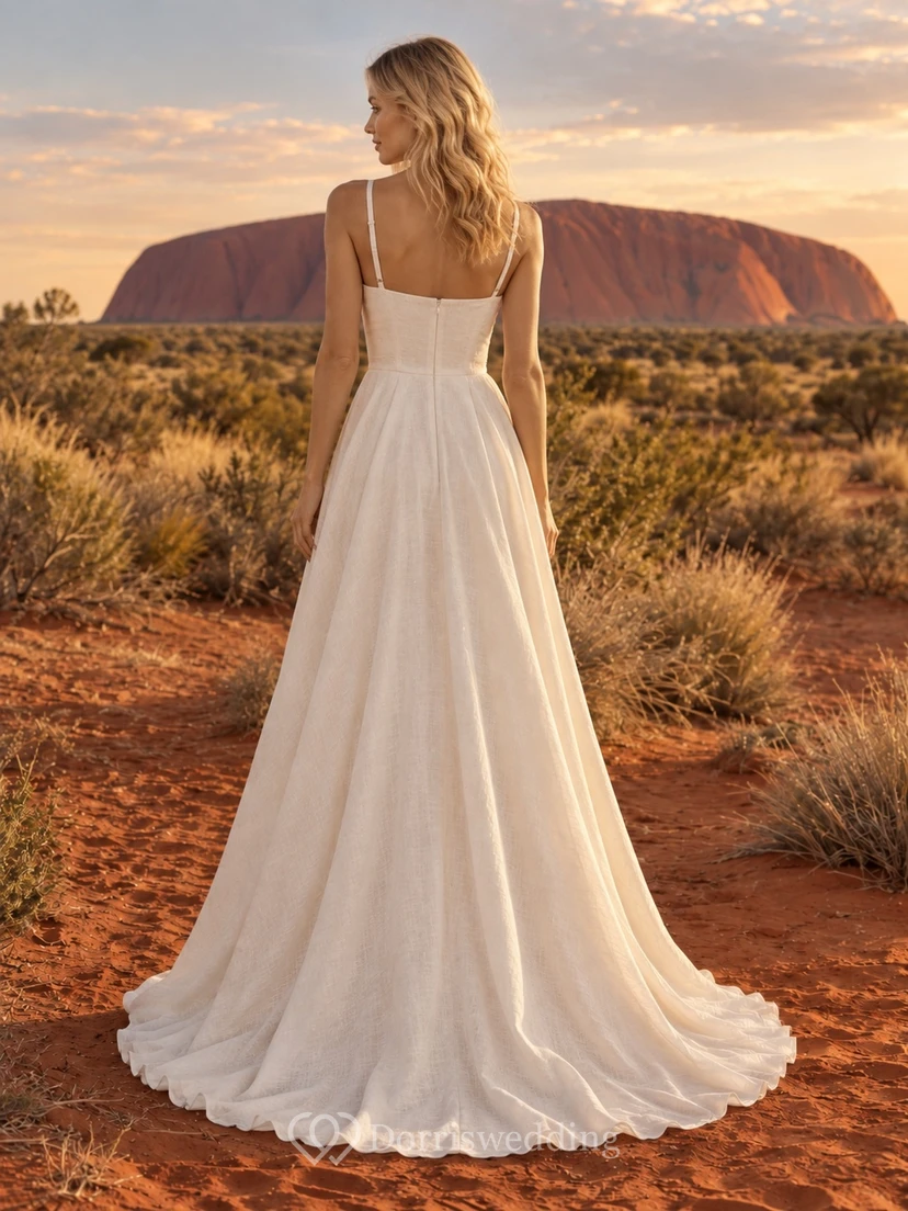 Einfaches, eckiges Brautkleid mit Trägern, A-Linien-Schnitt und bodenlangem Schnitt view 2