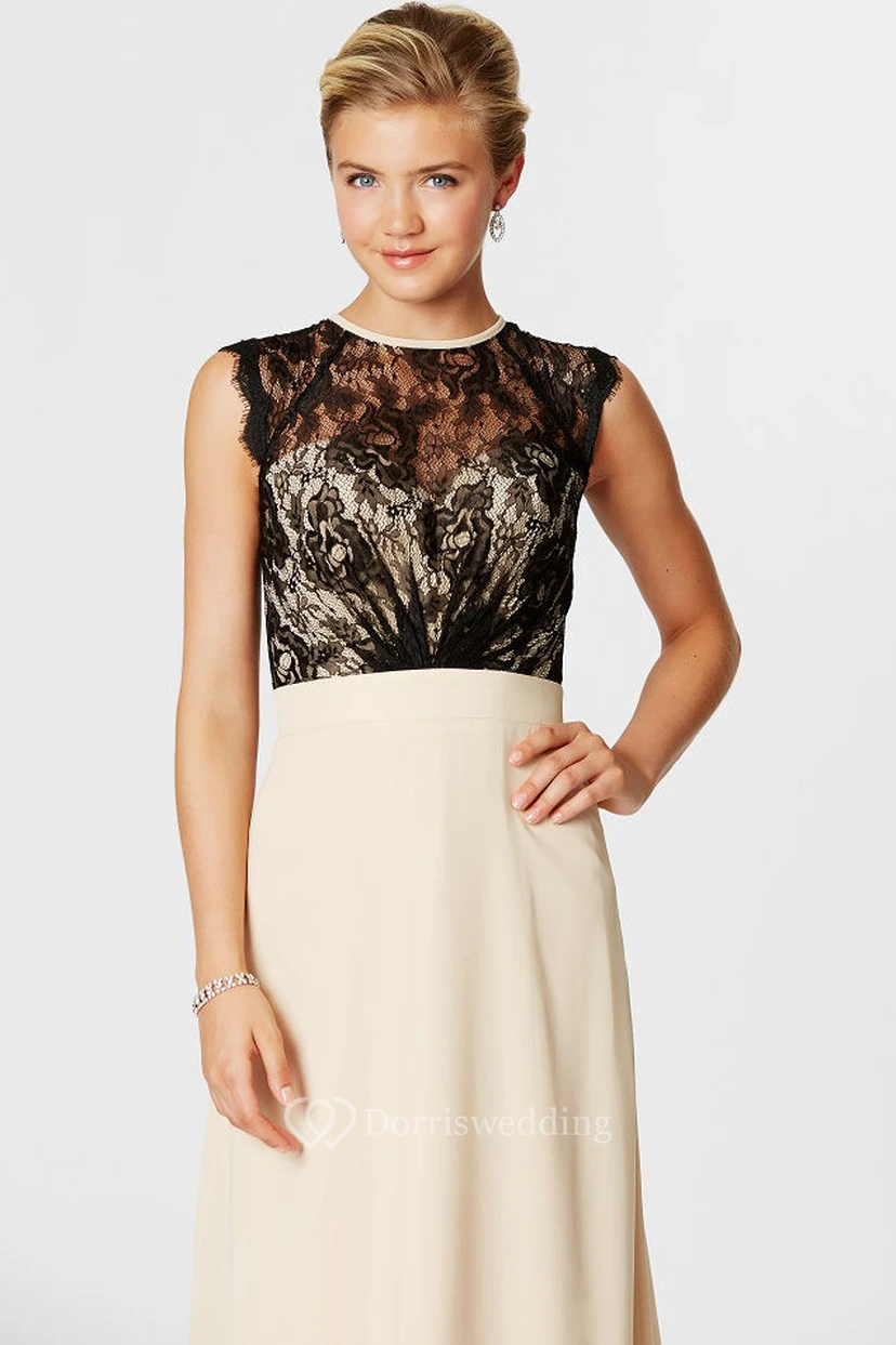 High Neck Lace Sleeveless Chiffon Bridesmaid Dress With Illusion Back view 5