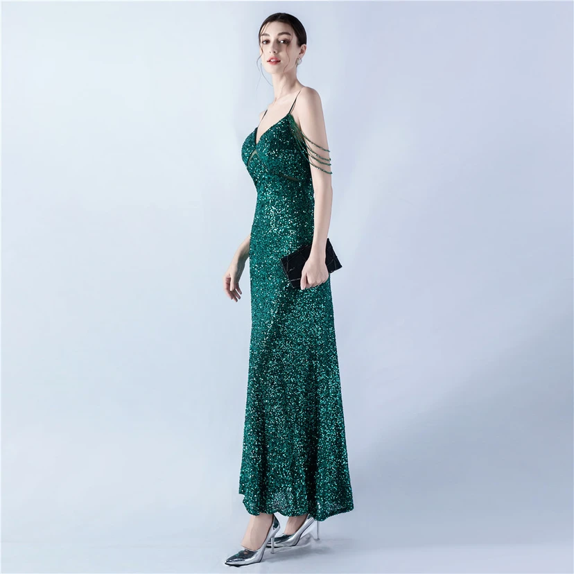 Sling A-Line Large Swing Mesh Sequin Evening Dress view 24
