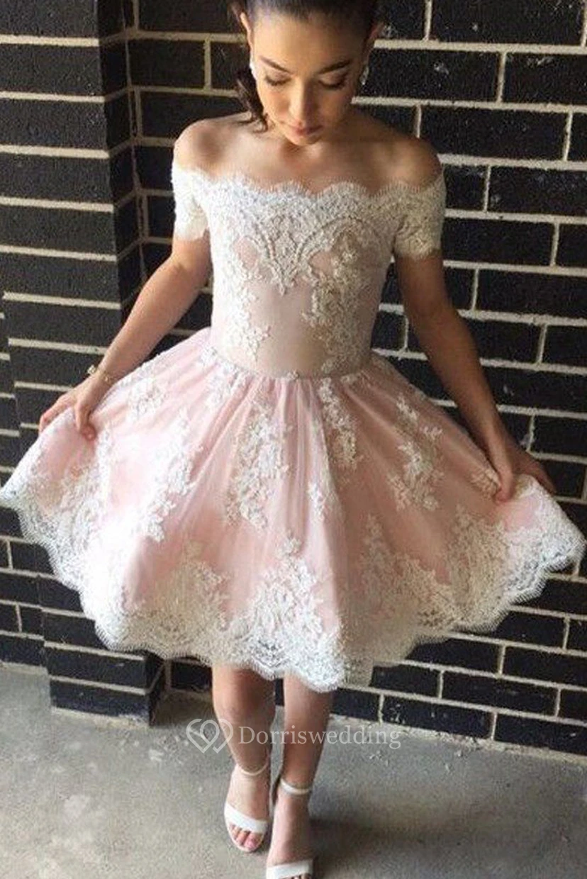 Robe de bal de promo sans manches en dentelle, coupe trapèze, épaules dénudées, fermeture éclair, longueur genou