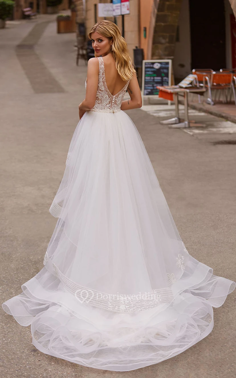 Robe de mariée sexy pour la plage | Robe de mariée en dentelle transparente avec jupe amovible view 2
