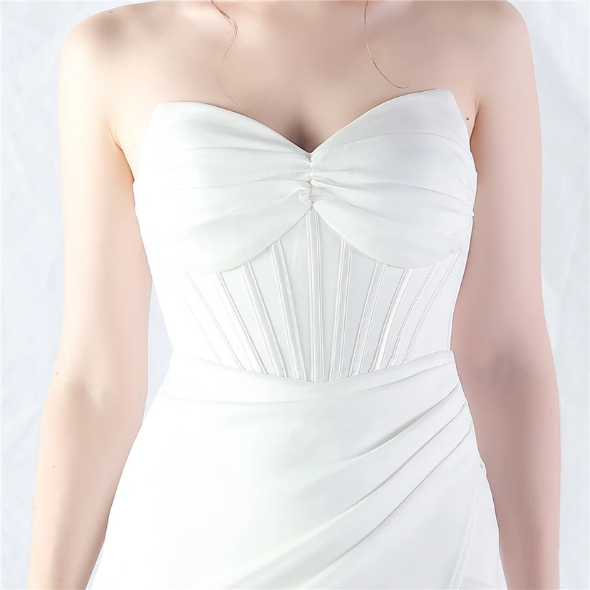 Vestido de noche de satén de alta gama con cola vertical pequeña y chaleco de espina de pescado de estilo palacio, de gran resistencia y cintura ajustada. view 44