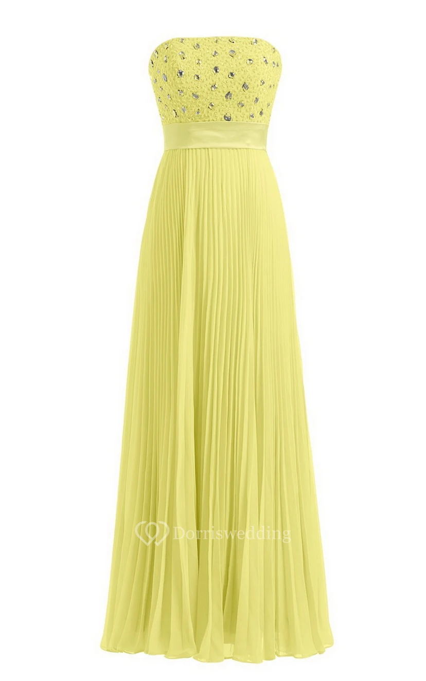 Strapless Empire Long Pleated Dress With Rhinestones view 14