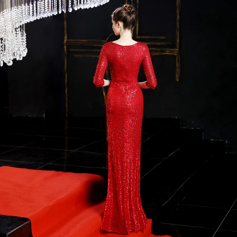 Elegantes, langes Paillettenkleid im Meerjungfrauenstil mit langen Ärmeln – ein echter Hingucker! view 17