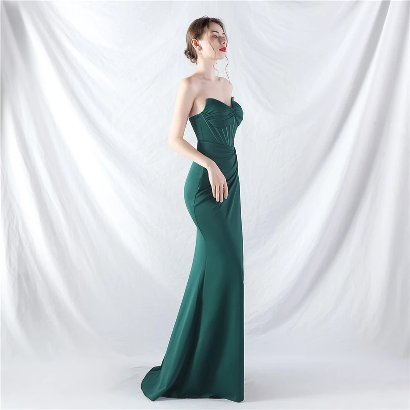 Vestido de noche de satén de alta gama con cola vertical pequeña y chaleco de espina de pescado de estilo palacio, de gran resistencia y cintura ajustada. view 31