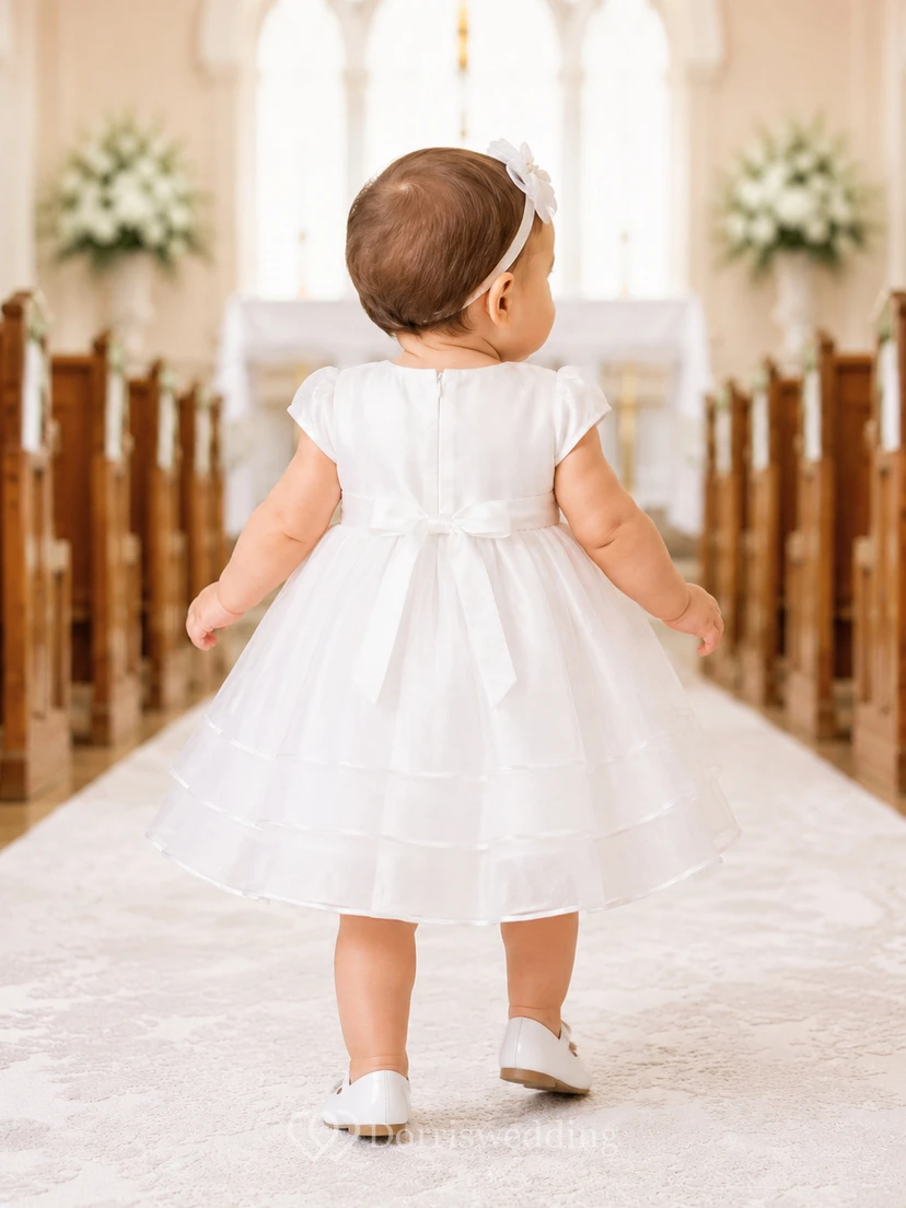 Elegant Church Ceremony Baby Christening A-Line Cap Sleeve Dress Simple Adorable Tulle Lace view 2