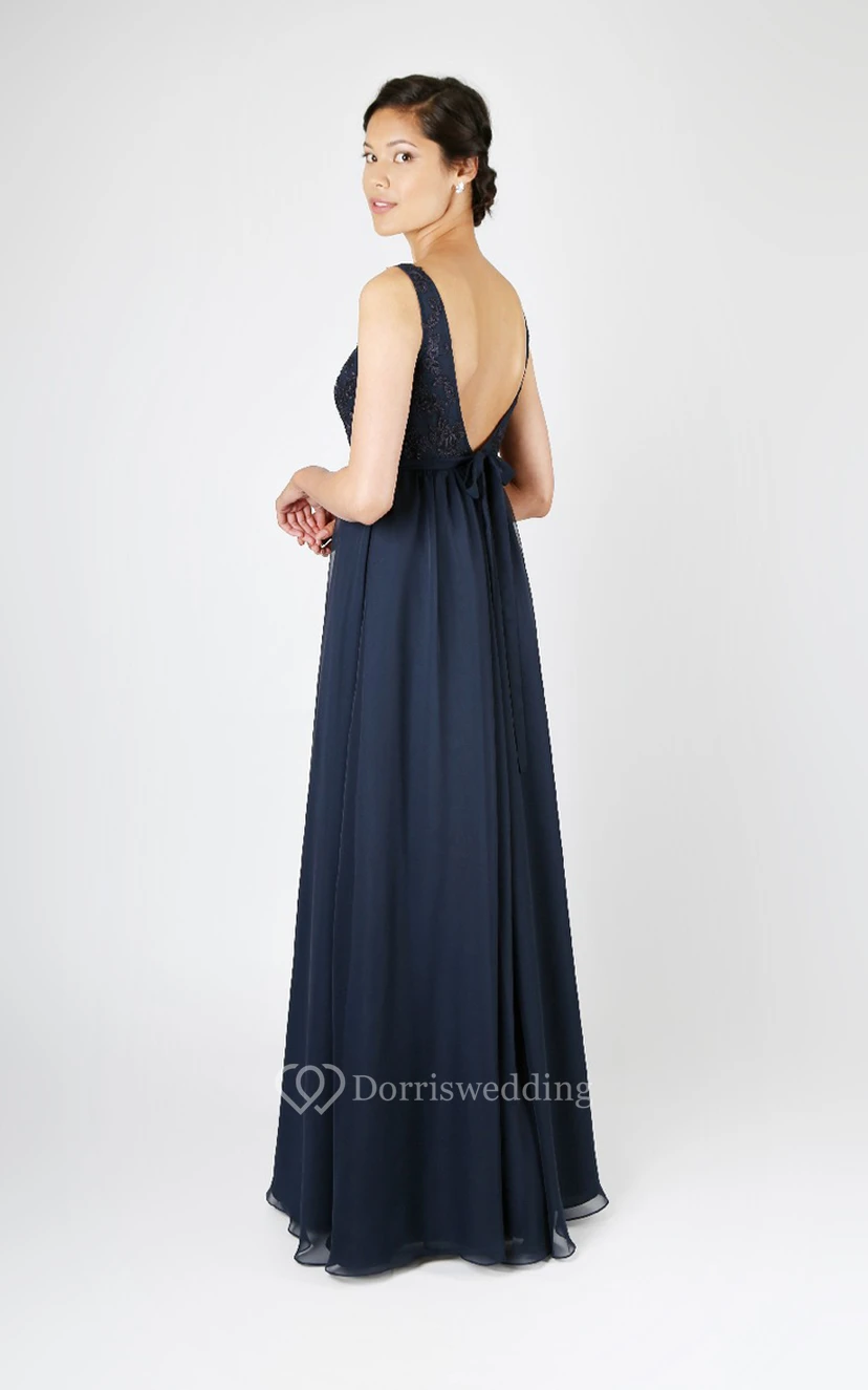 Layered Lace-Detailed A-Line Classical Gown With Deep-V Back view 2
