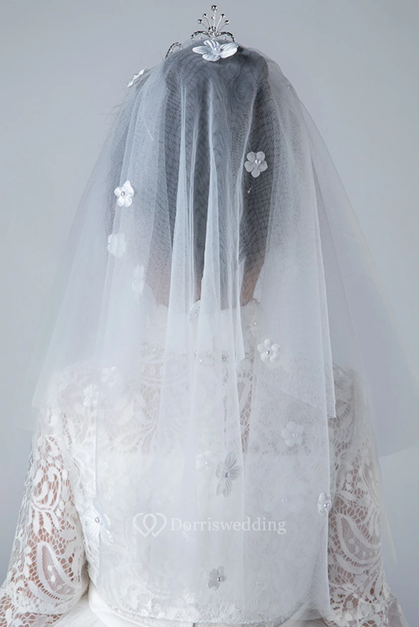 Simple Style Double Layer Floral Tulle Flower Girl Veil view 2