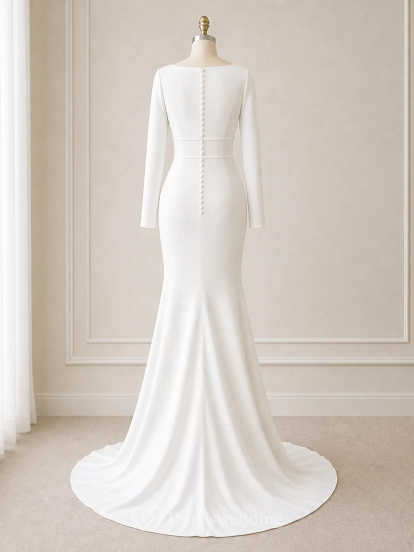 Modest Long Sleeve White Wedding Dress | Simple Formal Temple Lds Bridal Gown view 11