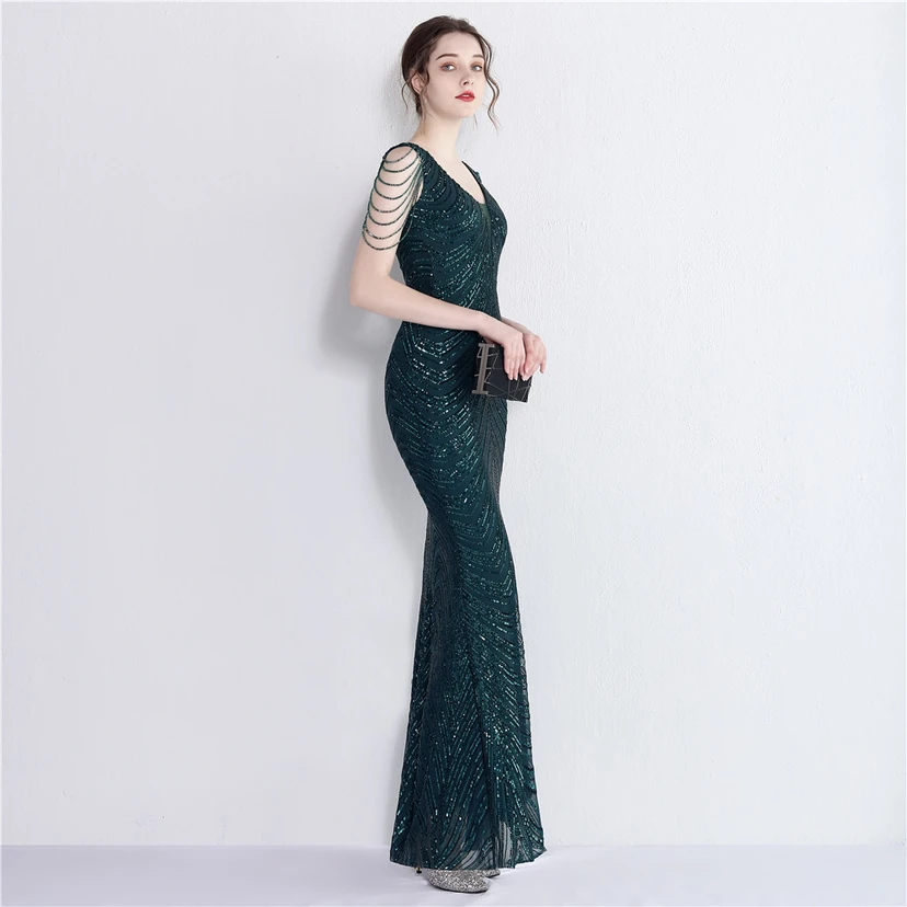 Paillettenbesetztes Meerjungfrauenkleid für Auftritte, Internet-Promi-Events, Bankette, Automodelle, Etikette, Abendkleid view 45