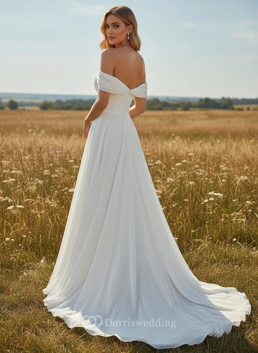 Simple Chiffon Sweetheart Criss-cross Wedding Dress with Flowing Skirt view 2