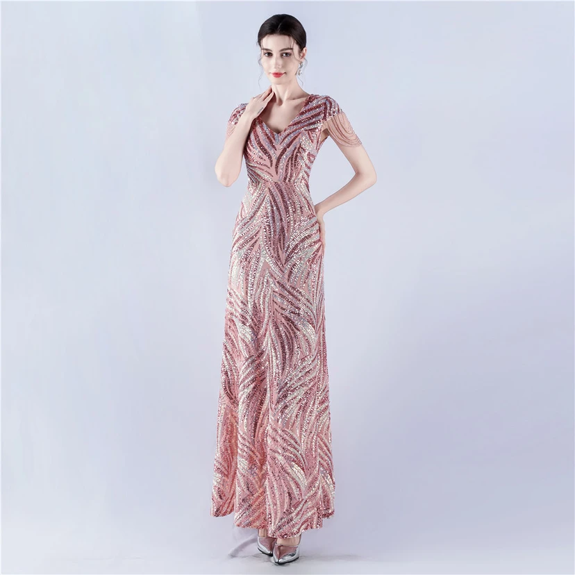 A-Line Big Swing Dress Skirt Encrypted Sequined Craft Beaded Evening Dress view 12