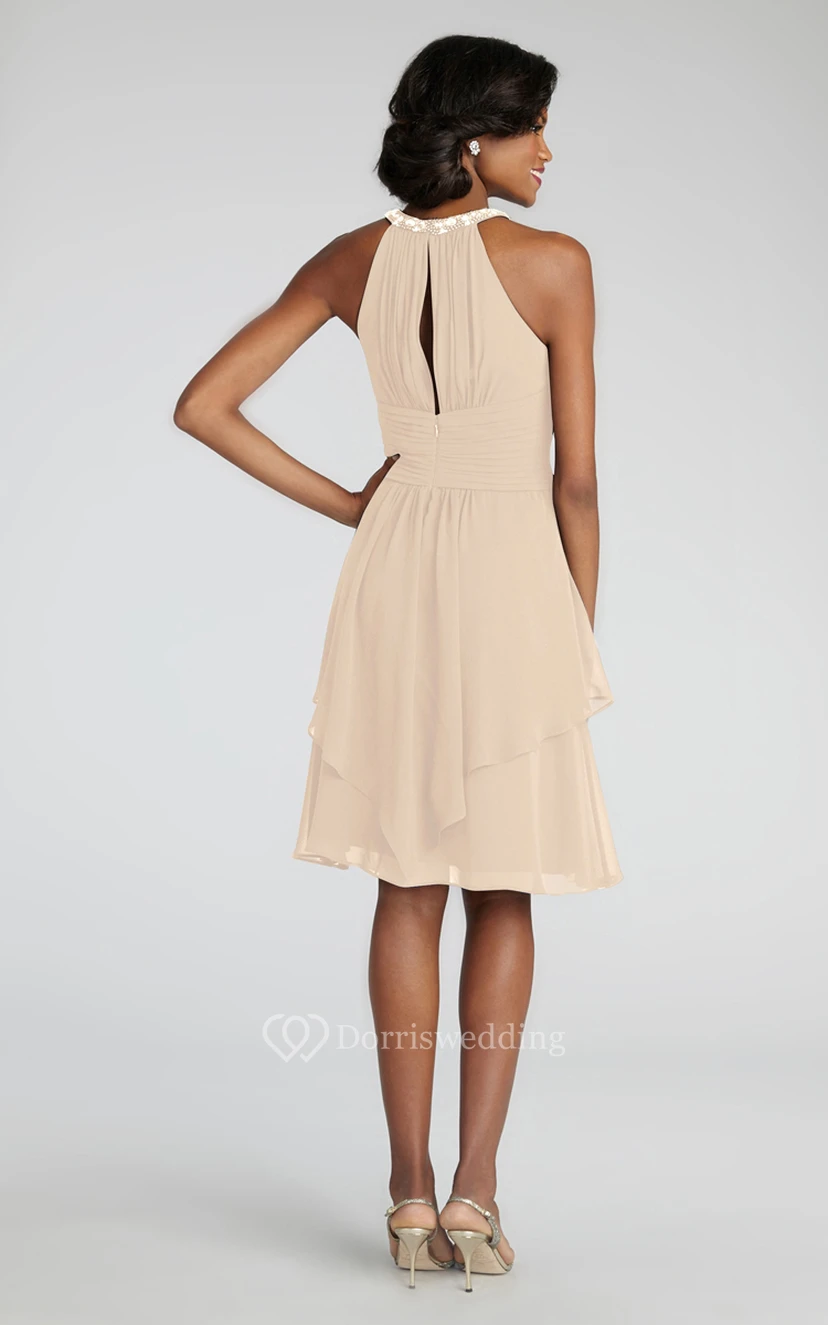 Short Chiffon Dress With Beaded Jewel Neck view 14
