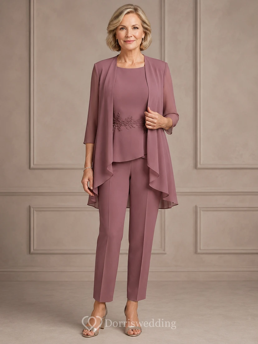 Vintage Mauve Formal Mother Pantsuit Vintage Mauve Scoop Jewel Jumpsuit Ankle-length