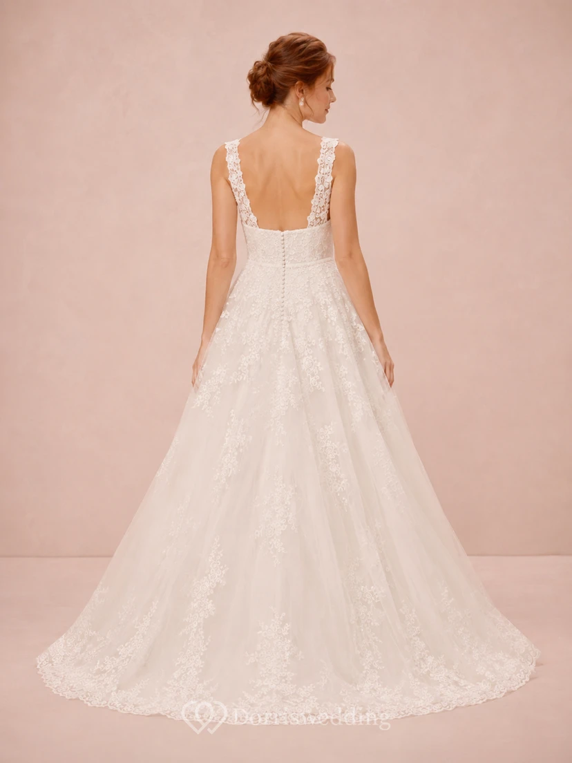 Brautkleid in A-Linie mit eckigem Ausschnitt und Spitzenträgern view 2