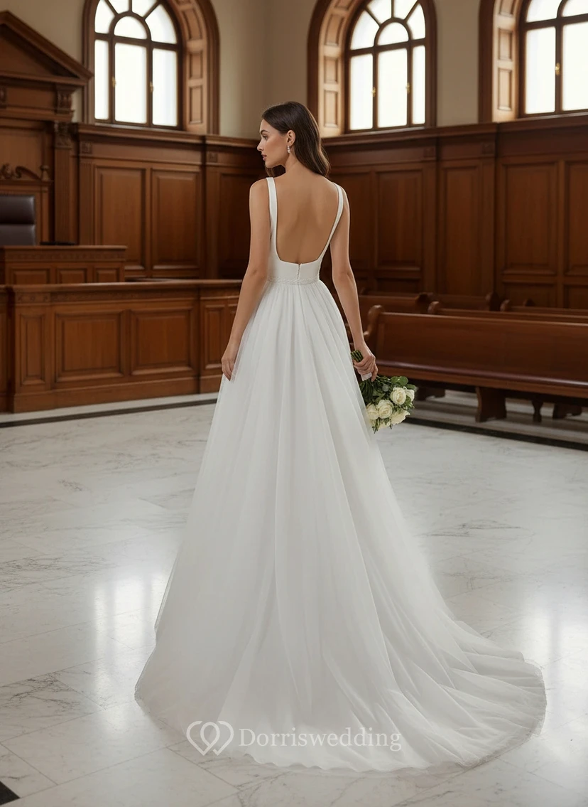 Schlichtes Ballkleid-Hochzeitskleid mit weitem Rock view 2