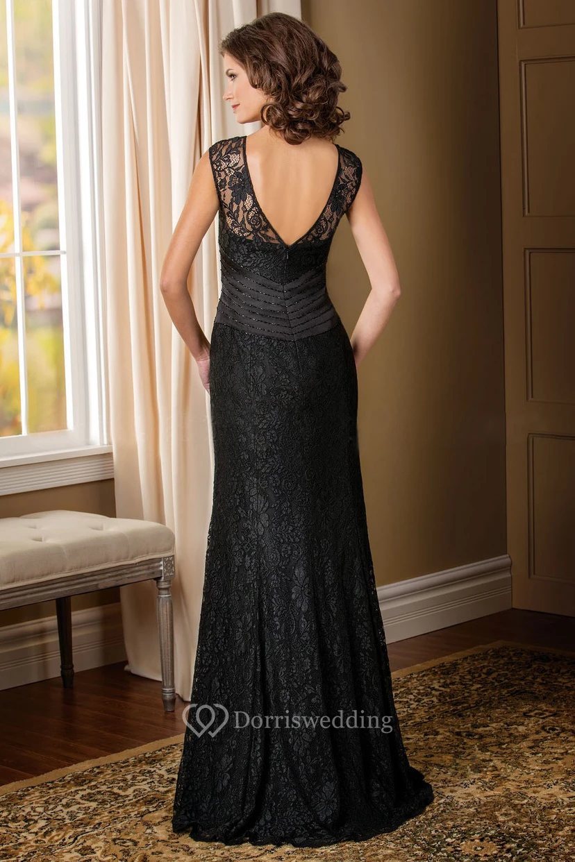 Cap-Sleeved Long Lace Mother Of The Bride Dress With Beadings And V-Back view 2