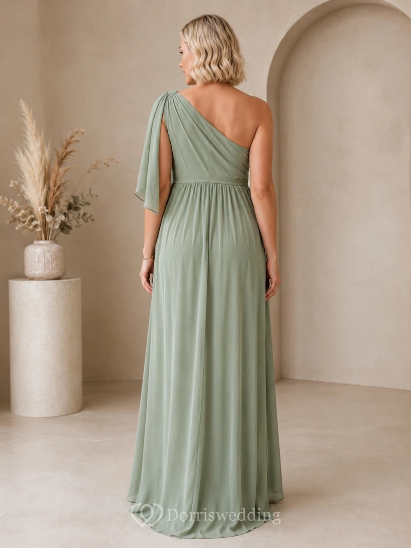 Maternity One Shoulder Draped Chiffon Empire Elegant Evening Dress view 2
