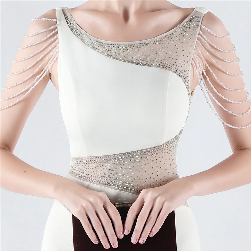 Heavy Hot Diamonds For Transparent Mesh High-Slit Satin Evening Dress Annual Meeting Wedding view 48