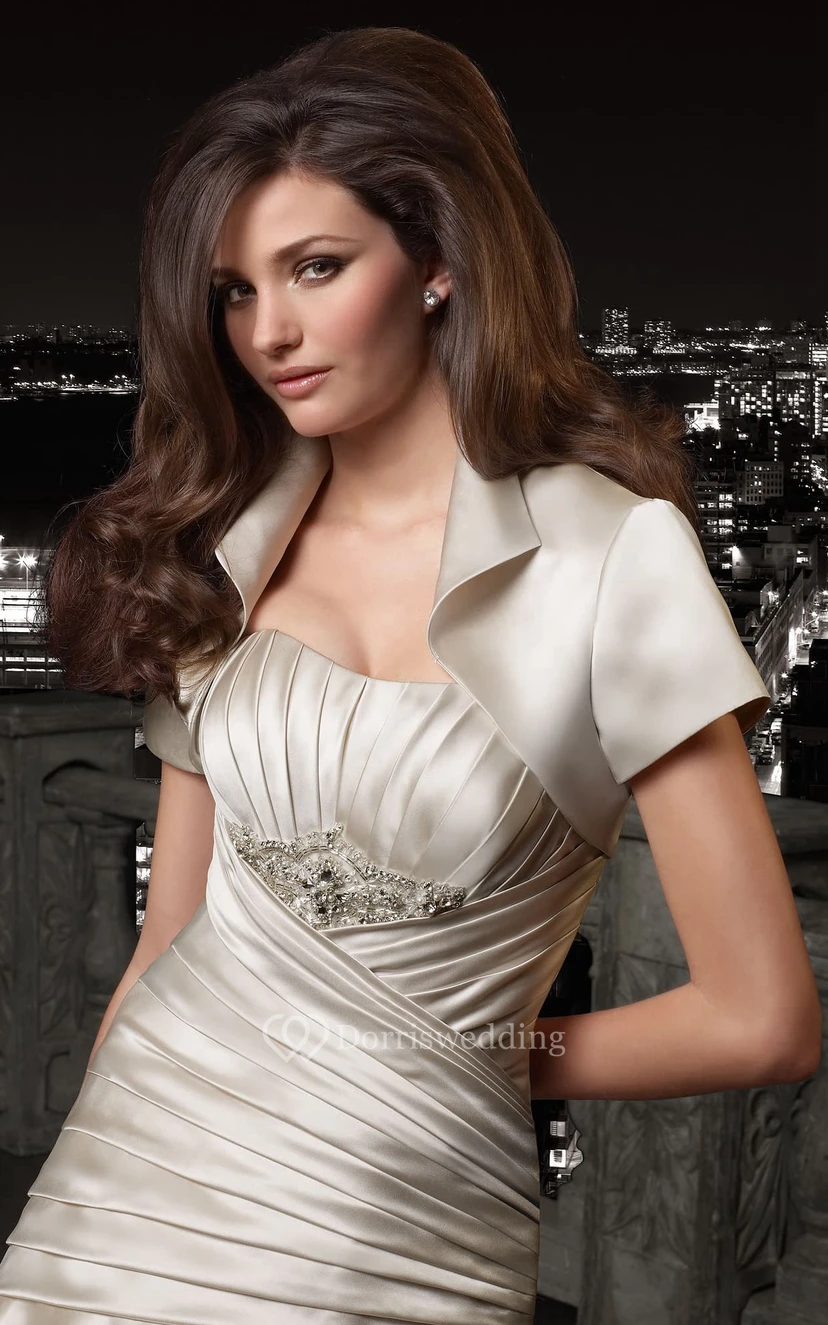 Trumpet Floor-Length Strapless Sleeveless Corset-Back Satin Dress With Pick Up And Beading view 3