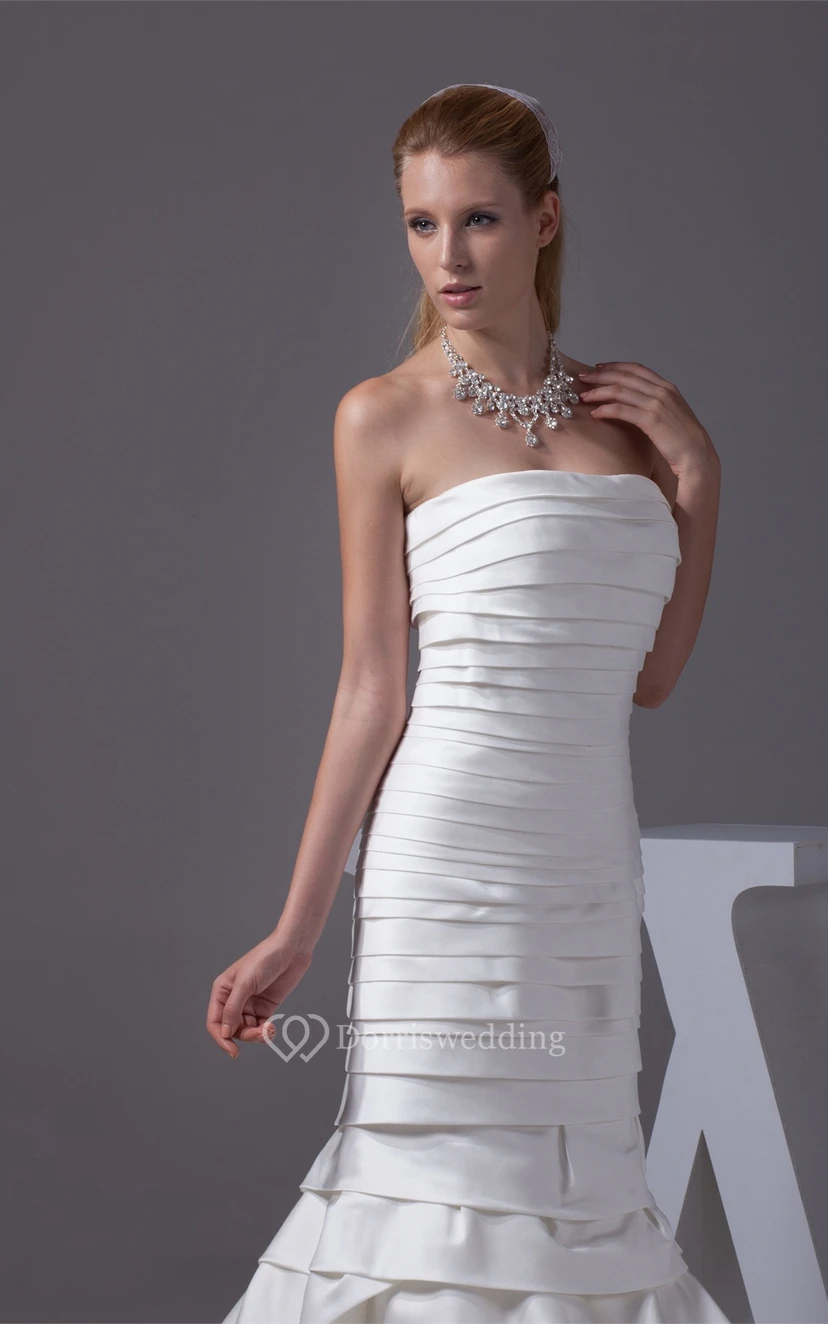 Sleeveless Satin Mermaid Tiers and Dress With Ruching view 4